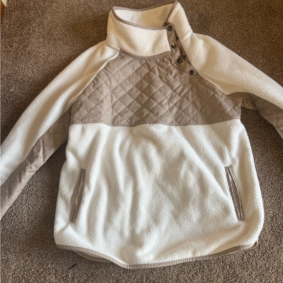 Abercrombie & Fitch Tops - Abercrombie & Fitch Cream Fleece Pullover with Taupe Trim